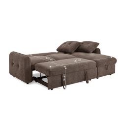 Canapé d'angle convertible et réversible IMPA 4 places tissu chenille marron