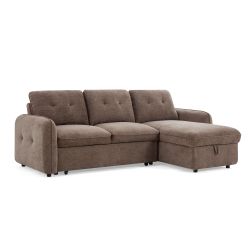 Canapé d'angle convertible et réversible IMPA 4 places tissu chenille marron