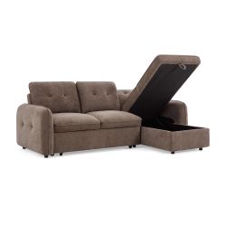 Canapé d'angle convertible et réversible IMPA 4 places tissu chenille marron