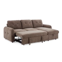 Canapé d'angle convertible et réversible IMPA 4 places tissu chenille marron