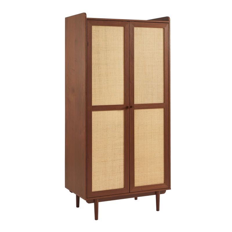 Armoire LEON noyer et cannage 2 portes h190cm