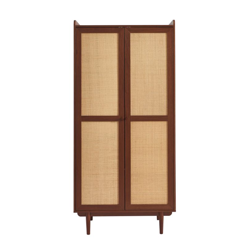 Armoire LEON noyer et cannage 2 portes h190cm