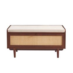 Banc à chaussures LEON noyer et cannage
