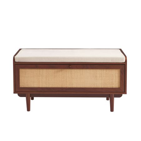 Banc à chaussures LEON noyer et cannage