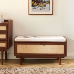 Banc à chaussures LEON noyer et cannage