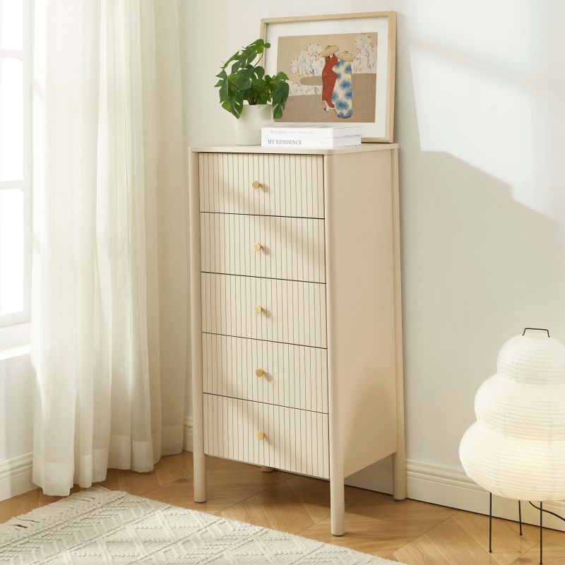 Chiffonnier CLEO laqué 5 tiroirs beige 55cm