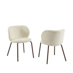 Lot de 2 chaises SERENA tissu chenille écru et pieds métal marron