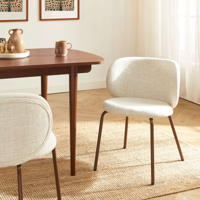 Lot de 2 chaises SERENA tissu chenille écru et pieds métal marron