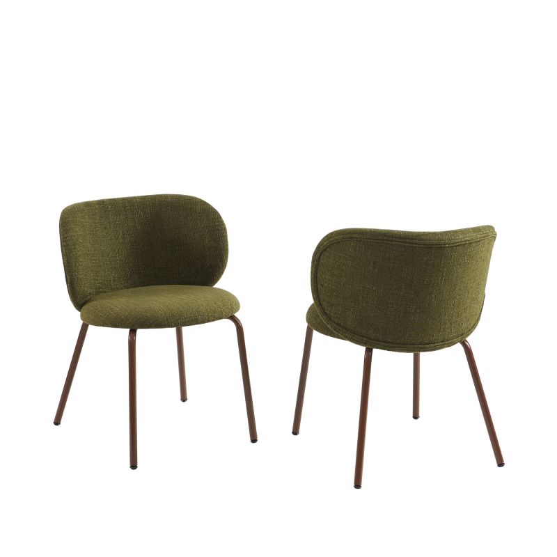 Lot de 2 chaises SERENA tissu chenille vert et pieds métal marron