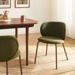 Lot de 2 chaises SERENA tissu chenille vert et pieds métal marron