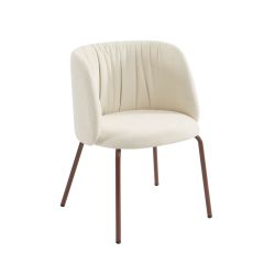 Chaise LUISA tissu chenille écru et pieds métal marron