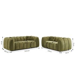 Ensemble canapés droits fixes 3+2 MATILDA tissu chenille vert