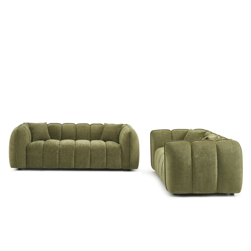 Ensemble canapés droits fixes 3+2 MATILDA tissu chenille vert