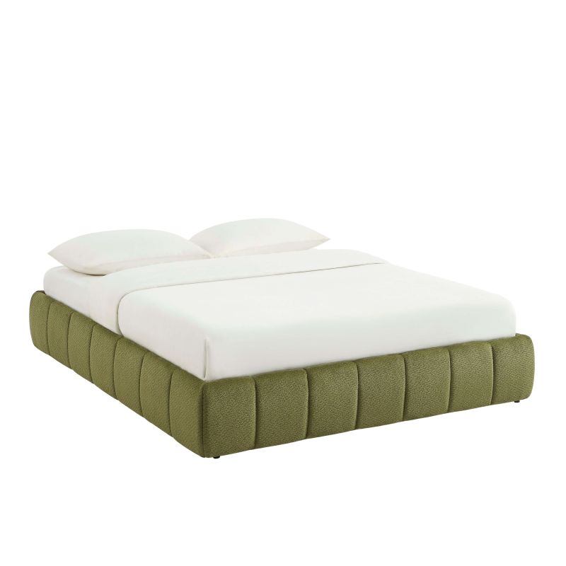 Lit coffre LAVINIA tissu chenille vert 160x200 sommier inclus
