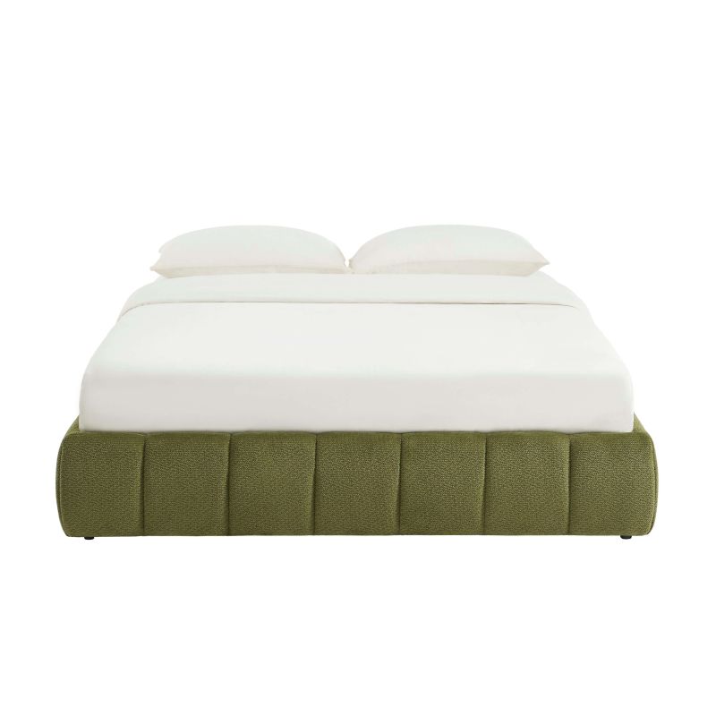 Lit coffre LAVINIA tissu chenille vert 160x200 sommier inclus
