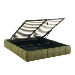 Lit coffre LAVINIA tissu chenille vert 160x200 sommier inclus