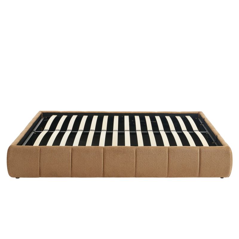 Lit coffre LAVINIA tissu chenille caramel 160x200 sommier inclus