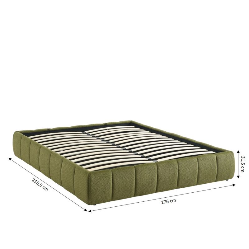 Lit coffre LAVINIA tissu chenille vert 160x200 sommier inclus