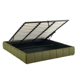 Lit coffre LAVINIA tissu chenille vert 180x200 sommier inclus