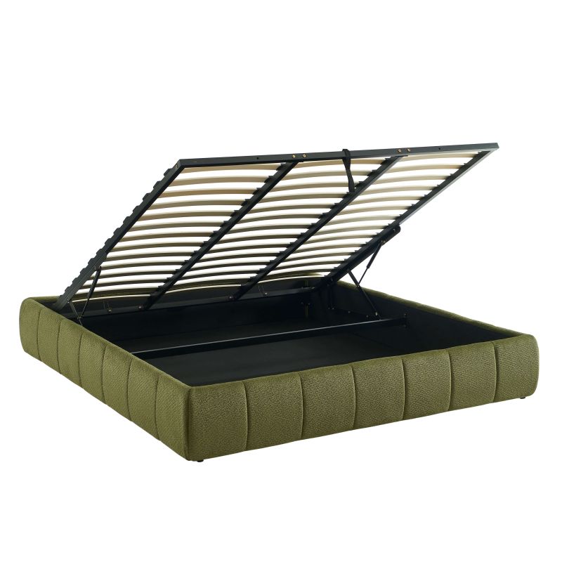 Lit coffre LAVINIA tissu chenille vert 180x200 sommier inclus