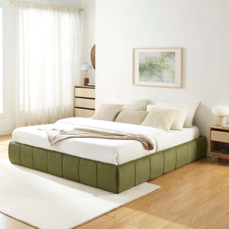 Lit coffre LAVINIA tissu chenille vert 180x200 sommier inclus