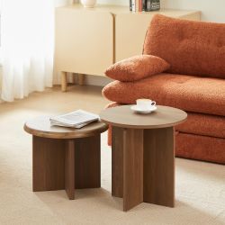 Table basse ronde OCANA effet noyer h50cm