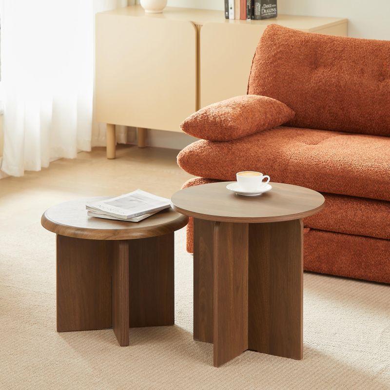 Table basse ronde OCANA effet noyer h40cm