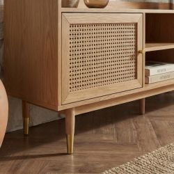 Meuble TV LEON chêne et cannage rotin 160cm