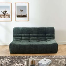 Ensemble banquette et chauffeuse JANIS modulable 3 places tissu chenille vert