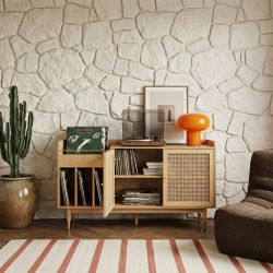 Meuble vinyle LEON placage chêne et cannage rotin 140cm