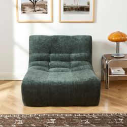 Ensemble banquette et chauffeuse JANIS modulable 3 places tissu chenille vert