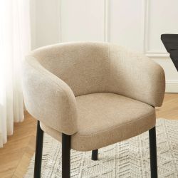 Lot de 2 fauteuils de table ABELIA velours tramé beige et pieds métal noir