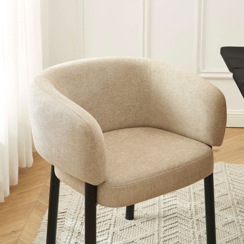 Lot de 2 fauteuils de table ABELIA velours tramé beige et pieds métal noir