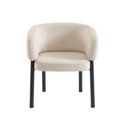 Fauteuil de table ABELIA velours blanc et pieds métal noir