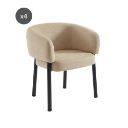Lot de 4 fauteuils de table ABELIA velours tramé beige et pieds métal noir