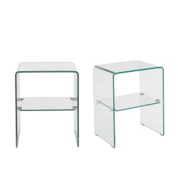Lot de 2 tables de chevet GINZA verre trempé transparent