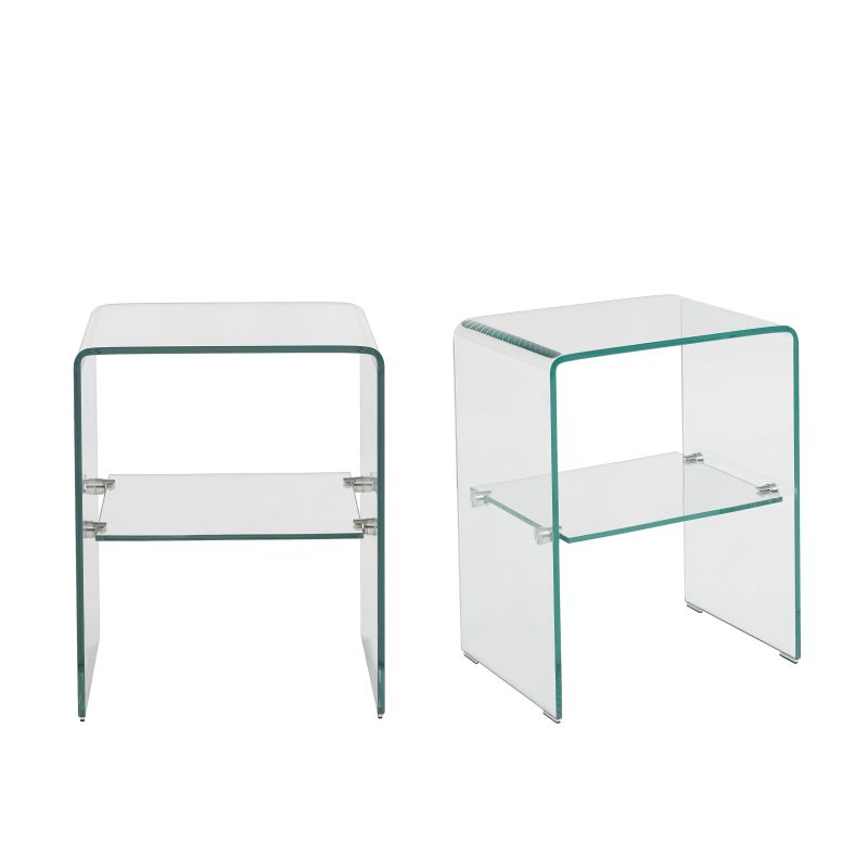 Lot de 2 tables de chevet GINZA verre trempé transparent