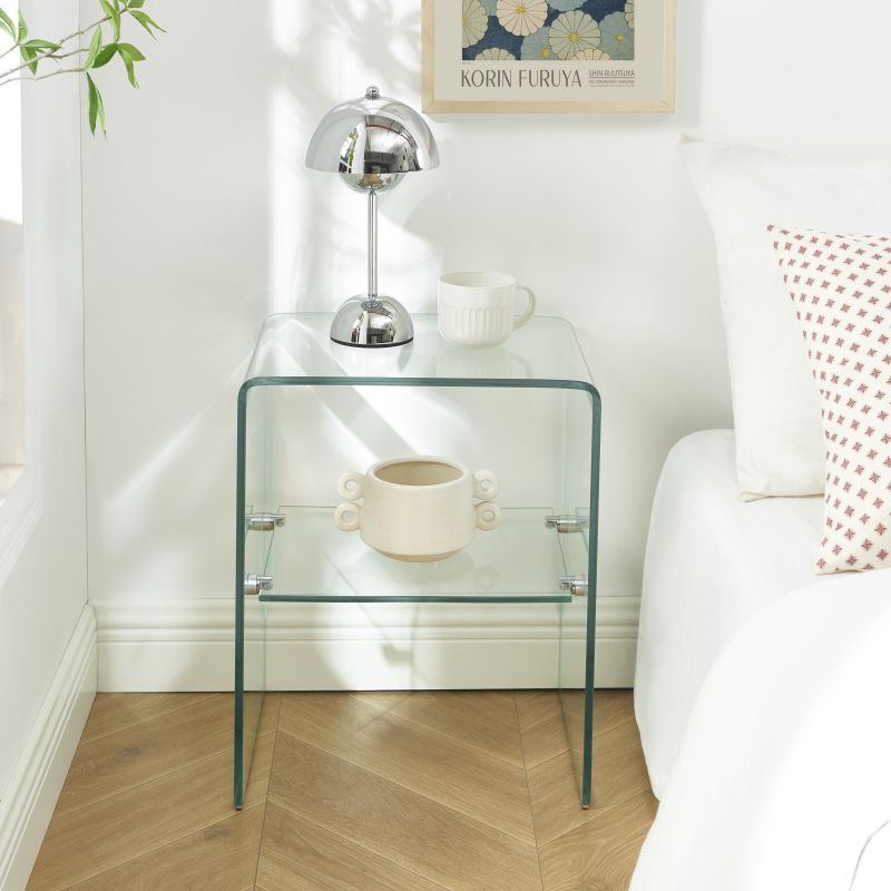 Lot de 2 tables de chevet GINZA verre trempé transparent