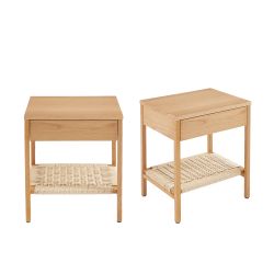 Lot de 2 tables de chevet GINKO placage chêne et corde