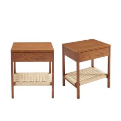 Lot de 2 tables de chevet GINKO placage chêne couleur noyer et corde