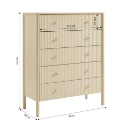 Commode CLEO laqué beige 5 tiroirs 90cm