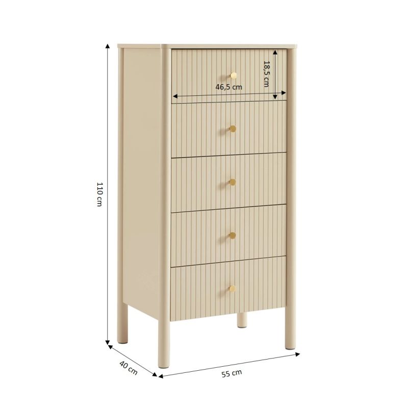 Chiffonnier CLEO laqué 5 tiroirs beige 55cm