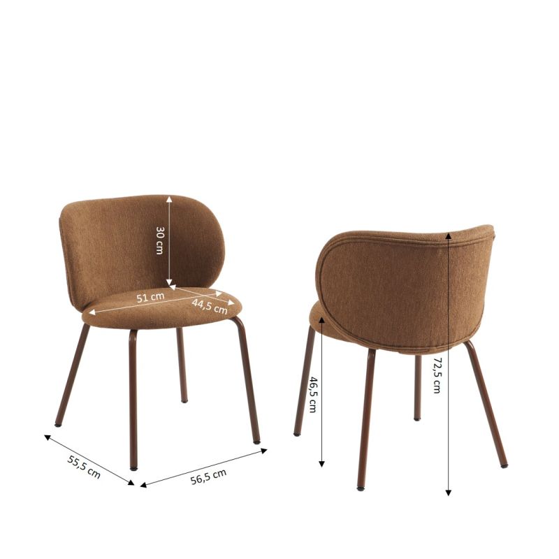 Lot de 2 chaises SERENA tissu chenille marron et pieds métal marron