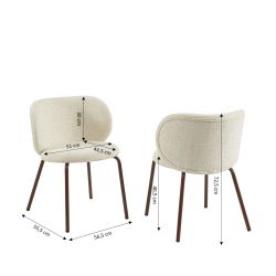 Lot de 2 chaises SERENA tissu chenille écru et pieds métal marron