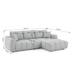 Canapé d'angle droit fixe KEREA 4 places tissu chenille gris