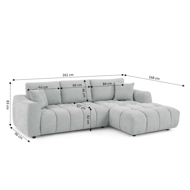 Canapé d'angle droit fixe KEREA 4 places tissu chenille gris