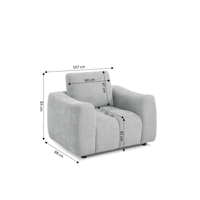 Fauteuil fixe KEREA 1 place tissu chenille gris
