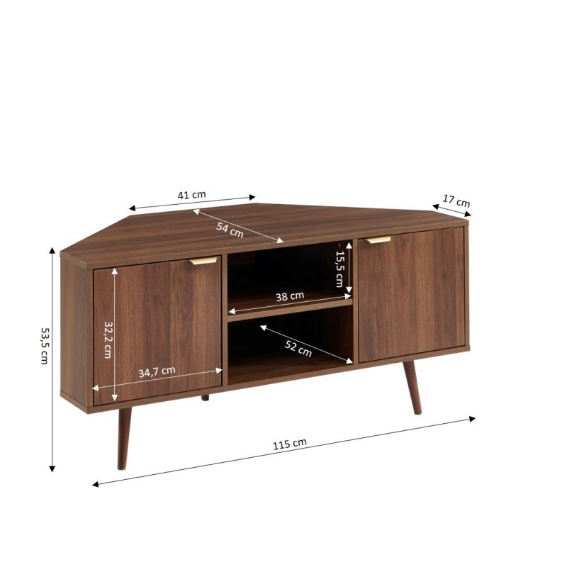 Meuble TV d'angle JEANNE effet noyer 115cm