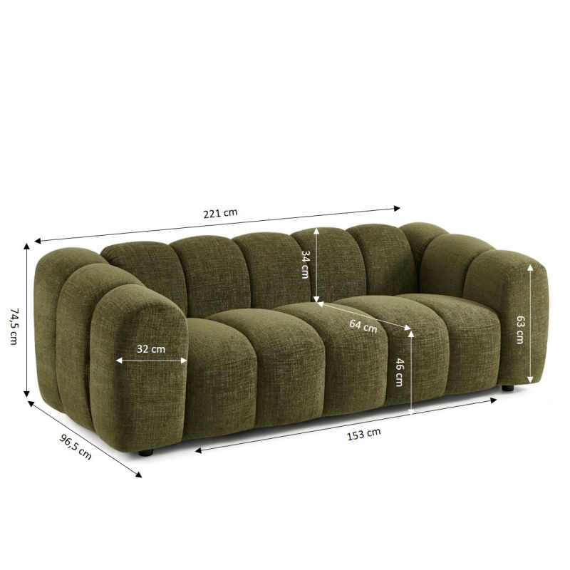 Canapé SUNNY 3 places tissu tweed vert
