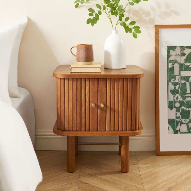 Table de chevet ERNEST frêne foncé portes tambour